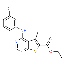 ChemSpider 2D Image | Ethyl 4-[(3-chlorophenyl)amino]-5-methylthieno[2,3-d]pyrimidine-6-carboxylate | C16H14ClN3O2S