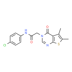 ChemSpider 2D Image | N-(4-Chlorophenyl)-2-(5,6-dimethyl-4-oxothieno[2,3-d]pyrimidin-3(4H)-yl)acetamide | C16H14ClN3O2S