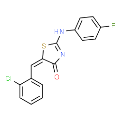 ChemSpider 2D Image | (5E)-5-(2-Chlorobenzylidene)-2-[(4-fluorophenyl)amino]-1,3-thiazol-4(5H)-one | C16H10ClFN2OS