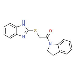 ChemSpider 2D Image | 2-(1H-Benzimidazol-2-ylthio)-1-(2,3-dihydro-1H-indol-1-yl)ethanone | C17H15N3OS