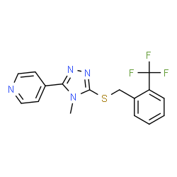 ChemSpider 2D Image | 4-(4-Methyl-5-{[2-(trifluoromethyl)benzyl]sulfanyl}-4H-1,2,4-triazol-3-yl)pyridine | C16H13F3N4S