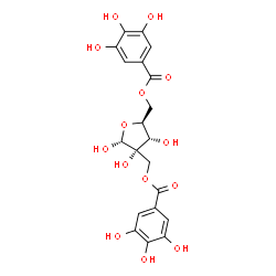 ChemSpider 2D Image | 5-O-(3,4,5-Trihydroxybenzoyl)-2-C-{[(3,4,5-trihydroxybenzoyl)oxy]methyl}-alpha-L-ribofuranose | C20H20O14