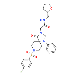 ChemSpider 2D Image | 2-{8-[(4-Fluorophenyl)sulfonyl]-4-oxo-1-phenyl-1,3,8-triazaspiro[4.5]dec-3-yl}-N-[(2S)-tetrahydro-2-furanylmethyl]acetamide | C26H31FN4O5S