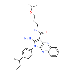 ChemSpider 2D Image | 2-Amino-1-{4-[(2S)-2-butanyl]phenyl}-N-(3-isopropoxypropyl)-1H-pyrrolo[2,3-b]quinoxaline-3-carboxamide | C27H33N5O2