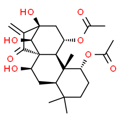 ChemSpider 2D Image | (1alpha,5beta,7alpha,8alpha,10alpha,11alpha,13alpha,14R)-7,13,14-Trihydroxy-15-oxokaur-16-ene-1,11-diyl diacetate | C24H34O8