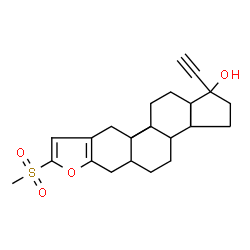 ChemSpider 2D Image | (1R,3aS,3bS,5aS,10aS,10bS,12aS)-1-Ethynyl-10a,12a-dimethyl-8-(methylsulfonyl)-2,3,3a,3b,4,5,5a,6,10,10a,10b,11,12,12a-tetradecahydro-1H-cyclopenta[7,8]phenanthro[2,3-b]furan-1-ol | C24H32O4S