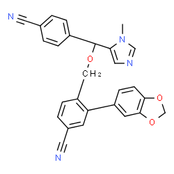 ChemSpider 2D Image | 3-(1,3-Benzodioxol-5-yl)-4-{[(R)-(4-cyanophenyl)(1-methyl-1H-imidazol-5-yl)methoxy]methyl}benzonitrile | C27H20N4O3