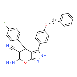 ChemSpider 2D Image | (4R)-6-Amino-3-[4-(benzyloxy)phenyl]-4-(4-fluorophenyl)-1,4-dihydropyrano[2,3-c]pyrazole-5-carbonitrile | C26H19FN4O2
