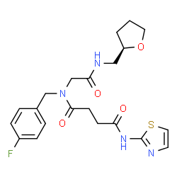 ChemSpider 2D Image | N-(4-Fluorobenzyl)-N-(2-oxo-2-{[(2R)-tetrahydro-2-furanylmethyl]amino}ethyl)-N'-(1,3-thiazol-2-yl)succinamide | C21H25FN4O4S