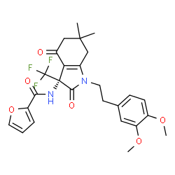 ChemSpider 2D Image | N-[(3R)-1-[2-(3,4-Dimethoxyphenyl)ethyl]-6,6-dimethyl-2,4-dioxo-3-(trifluoromethyl)-2,3,4,5,6,7-hexahydro-1H-indol-3-yl]-2-furamide | C26H27F3N2O6