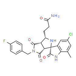 ChemSpider 2D Image | 3-[(3R,3'S,3a'S,6a'R)-5-Chloro-5'-(4-fluorobenzyl)-7-methyl-2,4',6'-trioxo-1,2,3',3a',4',5',6',6a'-octahydro-2'H-spiro[indole-3,1'-pyrrolo[3,4-c]pyrrol]-3'-yl]propanamide | C24H22ClFN4O4