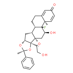 ChemSpider 2D Image | (4aR,4bR,5S,6aR,6bR,8S,9aR,10aR,10bS)-4b-Fluoro-6b-glycoloyl-5-hydroxy-4a,6a,8-trimethyl-8-phenyl-4a,4b,5,6,6a,6b,9a,10,10a,10b,11,12-dodecahydro-2H-naphtho[2',1':4,5]indeno[1,2-d][1,3]dioxol-2-one | C29H33FO6