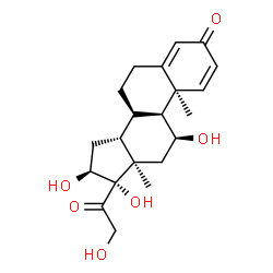 ChemSpider 2D Image | (10alpha,11beta,13alpha,14beta,16beta)-11,16,17,21-Tetrahydroxypregna-1,4-diene-3,20-dione | C21H28O6