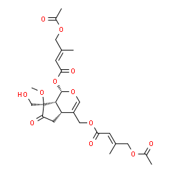 ChemSpider 2D Image | [(1S,4aR,7aR)-1-{[(2E)-4-Acetoxy-3-methyl-2-butenoyl]oxy}-7-(hydroxymethyl)-7-methoxy-6-oxo-1,4a,5,6,7,7a-hexahydrocyclopenta[c]pyran-4-yl]methyl (2E)-4-acetoxy-3-methyl-2-butenoate | C25H32O12
