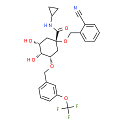 ChemSpider 2D Image | (1S,3R,4R,5S)-1-[(2-Cyanobenzyl)oxy]-N-cyclopropyl-3,4-dihydroxy-5-{[3-(trifluoromethoxy)benzyl]oxy}cyclohexanecarboxamide | C26H27F3N2O6