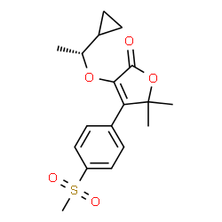 ChemSpider 2D Image | 3-[(1R)-1-Cyclopropylethoxy]-5,5-dimethyl-4-[4-(methylsulfonyl)phenyl]-2(5H)-furanone | C18H22O5S