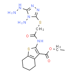 ChemSpider 2D Image | Ethyl 2-({[(4-amino-5-hydrazino-4H-1,2,4-triazol-3-yl)sulfanyl]acetyl}amino)-4,5,6,7-tetrahydro-1-benzothiophene-3-carboxylate | C15H21N7O3S2