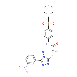 ChemSpider 2D Image | 2-{[4-Amino-5-(3-nitrophenyl)-4H-1,2,4-triazol-3-yl]sulfanyl}-N-[4-(4-morpholinylsulfonyl)phenyl]acetamide | C20H21N7O6S2