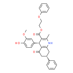 ChemSpider 2D Image | 2-Phenoxyethyl (4S,7S)-4-(4-hydroxy-3-methoxyphenyl)-2-methyl-5-oxo-7-phenyl-1,4,5,6,7,8-hexahydro-3-quinolinecarboxylate | C32H31NO6
