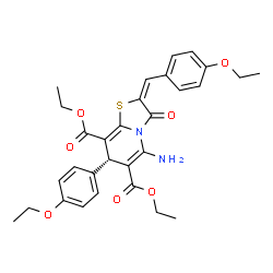 ChemSpider 2D Image | Diethyl (2E,7S)-5-amino-2-(4-ethoxybenzylidene)-7-(4-ethoxyphenyl)-3-oxo-2,3-dihydro-7H-[1,3]thiazolo[3,2-a]pyridine-6,8-dicarboxylate | C30H32N2O7S