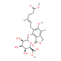 ChemSpider 2D Image | 6-Methoxy-5-[(2E)-6-methoxy-3-methyl-6-oxo-2-hexen-1-yl]-7-methyl-3-oxo-1,3-dihydro-2-benzofuran-4-yl methyl alpha-L-talopyranosiduronate | C25H32O12
