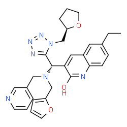 ChemSpider 2D Image | 6-Ethyl-3-[(S)-[(2-furylmethyl)(3-pyridinylmethyl)amino]{1-[(2R)-tetrahydro-2-furanylmethyl]-1H-tetrazol-5-yl}methyl]-2-quinolinol | C29H31N7O3