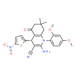 ChemSpider 2D Image | (4S)-2-Amino-1-(2,4-dimethoxyphenyl)-7,7-dimethyl-4-(5-nitro-2-thienyl)-5-oxo-1,4,5,6,7,8-hexahydro-3-quinolinecarbonitrile | C24H24N4O5S