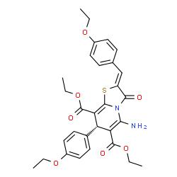 ChemSpider 2D Image | Diethyl (2Z,7S)-5-amino-2-(4-ethoxybenzylidene)-7-(4-ethoxyphenyl)-3-oxo-2,3-dihydro-7H-[1,3]thiazolo[3,2-a]pyridine-6,8-dicarboxylate | C30H32N2O7S