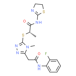 ChemSpider 2D Image | (2S)-N-(4,5-Dihydro-1,3-thiazol-2-yl)-2-[(5-{2-[(2-fluorophenyl)amino]-2-oxoethyl}-4-methyl-4H-1,2,4-triazol-3-yl)sulfanyl]propanamide | C17H19FN6O2S2
