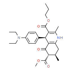 ChemSpider 2D Image | 6-Methyl 3-propyl (4R,6S,7R)-4-[4-(diethylamino)phenyl]-2,7-dimethyl-5-oxo-1,4,5,6,7,8-hexahydro-3,6-quinolinedicarboxylate | C27H36N2O5