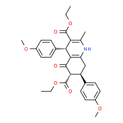 ChemSpider 2D Image | Diethyl (4S,6S,7R)-4,7-bis(4-methoxyphenyl)-2-methyl-5-oxo-1,4,5,6,7,8-hexahydro-3,6-quinolinedicarboxylate | C30H33NO7