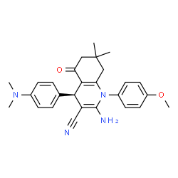 ChemSpider 2D Image | (4R)-2-Amino-4-[4-(dimethylamino)phenyl]-1-(4-methoxyphenyl)-7,7-dimethyl-5-oxo-1,4,5,6,7,8-hexahydro-3-quinolinecarbonitrile | C27H30N4O2
