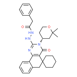 ChemSpider 2D Image | N'-{3-[(4R)-2,2-Dimethyltetrahydro-2H-pyran-4-yl]-4-oxo-4,6-dihydro-3H-spiro[benzo[h]quinazoline-5,1'-cyclohexan]-2-yl}-2-phenylacetohydrazide | C32H38N4O3