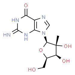 ChemSpider 2D Image | 2-Amino-9-(2-C-methyl-beta-D-xylofuranosyl)-1,9-dihydro-6H-purin-6-one | C11H15N5O5