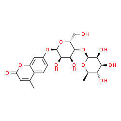 ChemSpider 2D Image | 4-Methyl-2-oxo-2H-chromen-7-yl 4-O-(6-deoxy-beta-D-mannopyranosyl)-alpha-D-gulopyranoside | C22H28O12
