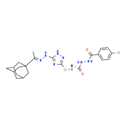 ChemSpider 2D Image | N'-[({5-[(2E)-2-{1-[(3s,5s,7s)-Adamantan-1-yl]ethylidene}hydrazino]-1H-1,2,4-triazol-3-yl}sulfanyl)acetyl]-4-chlorobenzohydrazide | C23H28ClN7O2S