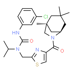 ChemSpider 2D Image | 3-(3-Chlorophenyl)-1-isopropyl-1-[(4-{[(1S,5R)-1,3,3-trimethyl-6-azabicyclo[3.2.1]oct-6-yl]carbonyl}-1,3-thiazol-2-yl)methyl]urea | C25H33ClN4O2S