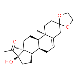 ChemSpider 2D Image | 1-[(8R,9R,10R,13S,14S,17R)-17-Hydroxy-10,13-dimethyl-1,2,4,7,8,9,10,11,12,13,14,15,16,17-tetradecahydrospiro[cyclopenta[a]phenanthrene-3,2'-[1,3]dioxolan]-17-yl]ethanone | C23H34O4