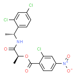 ChemSpider 2D Image | (2S)-1-{[(1R)-1-(2,4-Dichlorophenyl)ethyl]amino}-1-oxo-2-propanyl 2-chloro-4-nitrobenzoate | C18H15Cl3N2O5
