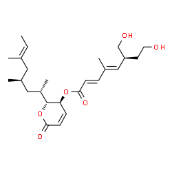 ChemSpider 2D Image | (2R,3S)-2-[(2S,4R,6E)-4,6-Dimethyl-6-octen-2-yl]-6-oxo-3,6-dihydro-2H-pyran-3-yl (2E,4E,6S)-8-hydroxy-6-(hydroxymethyl)-4-methyl-2,4-octadienoate | C25H38O6