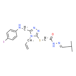 ChemSpider 2D Image | 2-[(4-Allyl-5-{[(4-iodophenyl)amino]methyl}-4H-1,2,4-triazol-3-yl)sulfanyl]-N'-[(1E)-2-methylpropylidene]acetohydrazide | C18H23IN6OS