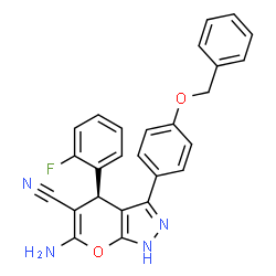 ChemSpider 2D Image | (4S)-6-Amino-3-[4-(benzyloxy)phenyl]-4-(2-fluorophenyl)-1,4-dihydropyrano[2,3-c]pyrazole-5-carbonitrile | C26H19FN4O2