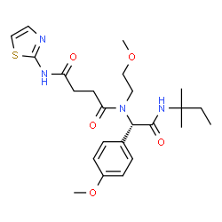 ChemSpider 2D Image | N-(2-Methoxyethyl)-N-{(1S)-1-(4-methoxyphenyl)-2-[(2-methyl-2-butanyl)amino]-2-oxoethyl}-N'-(1,3-thiazol-2-yl)succinamide | C24H34N4O5S