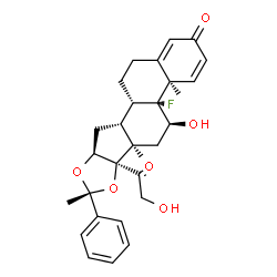 ChemSpider 2D Image | (4aR,4bR,5S,6aR,6bR,8R,9aS,10aR,10bS)-4b-Fluoro-6b-glycoloyl-5-hydroxy-4a,6a,8-trimethyl-8-phenyl-4a,4b,5,6,6a,6b,9a,10,10a,10b,11,12-dodecahydro-2H-naphtho[2',1':4,5]indeno[1,2-d][1,3]dioxol-2-one | C29H33FO6