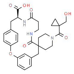 ChemSpider 2D Image | (16S)-1'-{[1-(Hydroxymethyl)cyclopropyl]carbonyl}-10,14-dioxospiro[2-oxa-11,15-diazatricyclo[16.2.2.1~3,7~]tricosa-1(20),3(23),4,6,18,21-hexaene-9,4'-piperidine]-16-carboxylic acid | C30H35N3O7