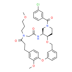 ChemSpider 2D Image | (10R,15S)-13-(3-Chlorobenzoyl)-25-methoxy-19-(3-methoxypropyl)-2,9-dioxa-13,16,19-triazatetracyclo[21.2.2.1~3,7~.0~10,15~]octacosa-1(25),3(28),4,6,23,26-hexaene-17,20-dione | C35H40ClN3O7