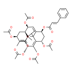 ChemSpider 2D Image | (1R,2S,3E,5S,7S,8Z,10R,13S)-2,7,9,10,13-Pentaacetoxy-4-(acetoxymethyl)-8,12,15,15-tetramethylbicyclo[9.3.1]pentadeca-3,8,11-trien-5-yl (2E)-3-phenylacrylate | C41H50O14