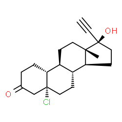 ChemSpider 2D Image | (5alpha,17alpha)-5-Chloro-17-hydroxy-19-norpregn-20-yn-3-one | C20H27ClO2