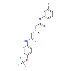ChemSpider 2D Image | 2-[{2-[(3-Fluorophenyl)amino]-2-oxoethyl}(methyl)amino]-N-[4-(trifluoromethoxy)phenyl]acetamide | C18H17F4N3O3