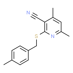 ChemSpider 2D Image | 4,6-Dimethyl-2-(4-methyl-benzylsulfanyl)-nicotinonitrile | C16H16N2S